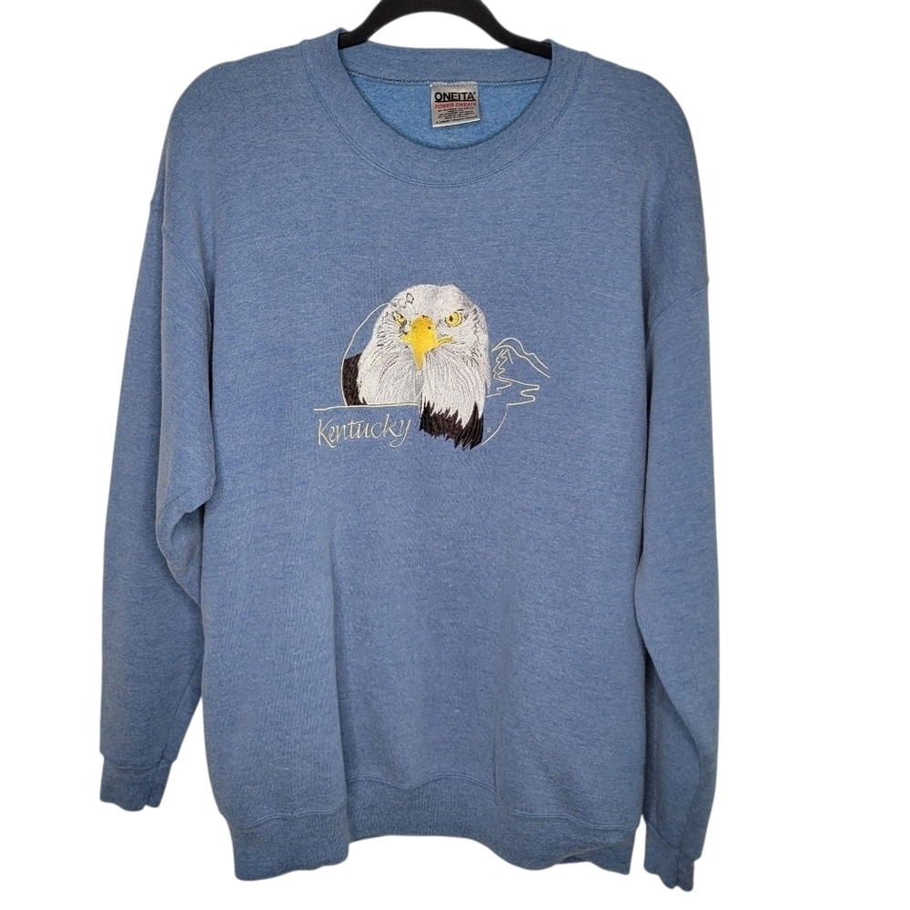 Vintage 90s Kentucky Eagle Embroidered Crewneck Sweatshirt Size XL in Blue
